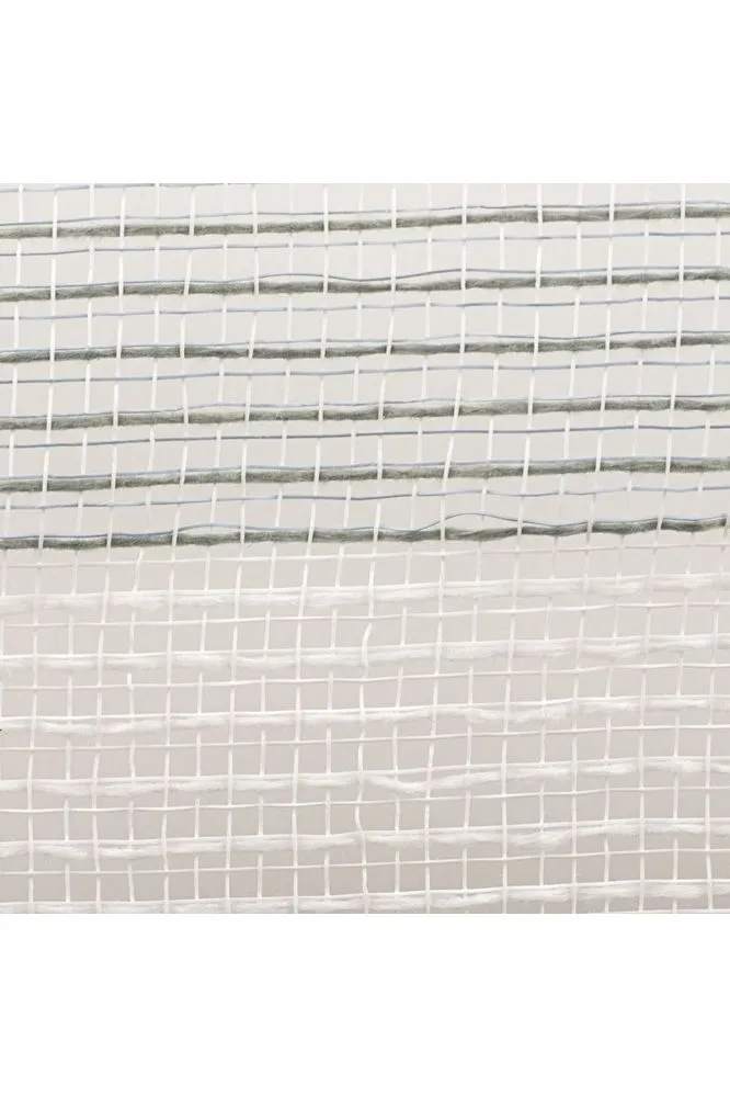 10.5" Faux Jute Wide Stripe Mesh Ribbon: White & Grey (10 Yards)