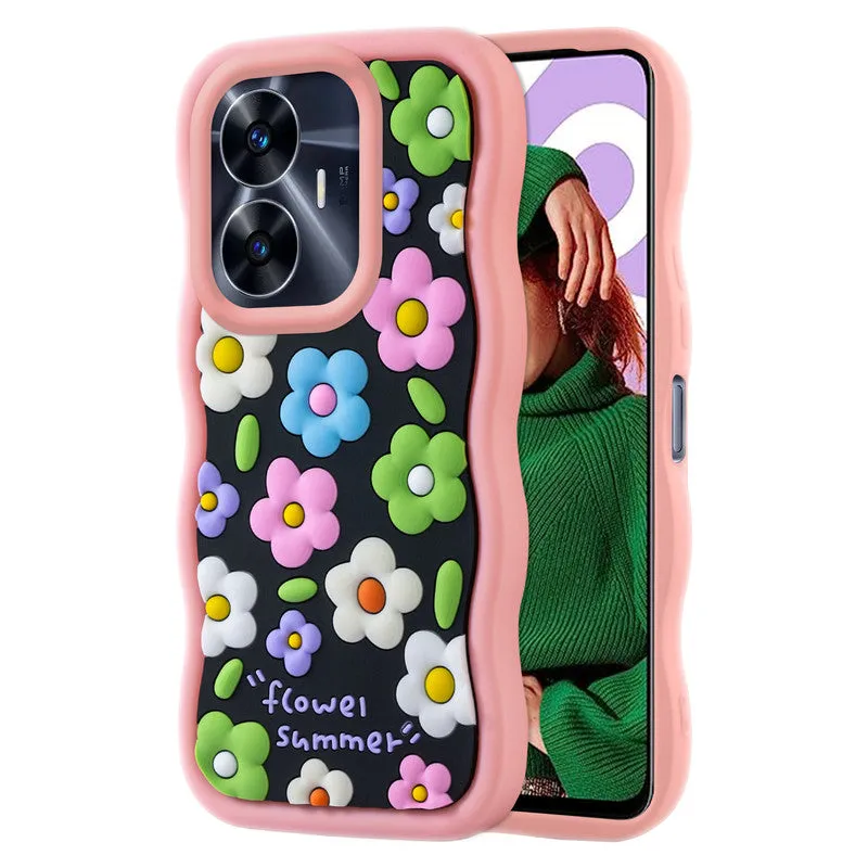 3D Silicone Soft Wave Edges Mobile Back Case For Realme C55