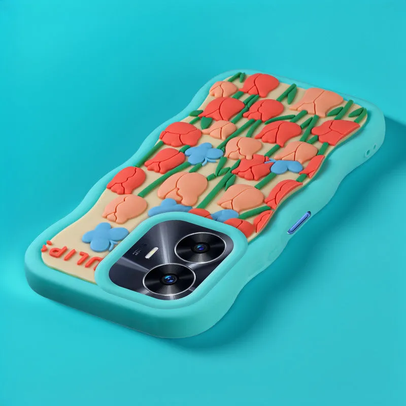 3D Silicone Soft Wave Edges Mobile Back Case For Realme C55