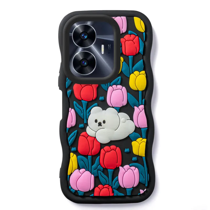 3D Silicone Soft Wave Edges Mobile Back Case For Realme C55