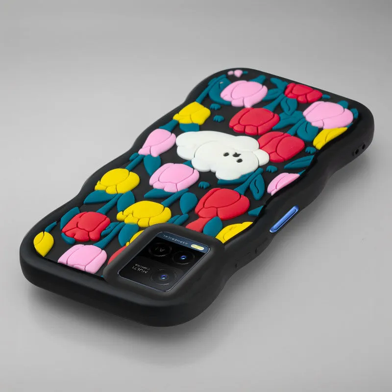 3D Soft Silicone Wave Edges Mobile Back Case For Vivo Y21 2021