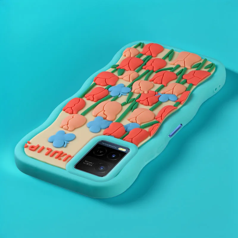 3D Soft Silicone Wave Edges Mobile Back Case For Vivo Y21 2021