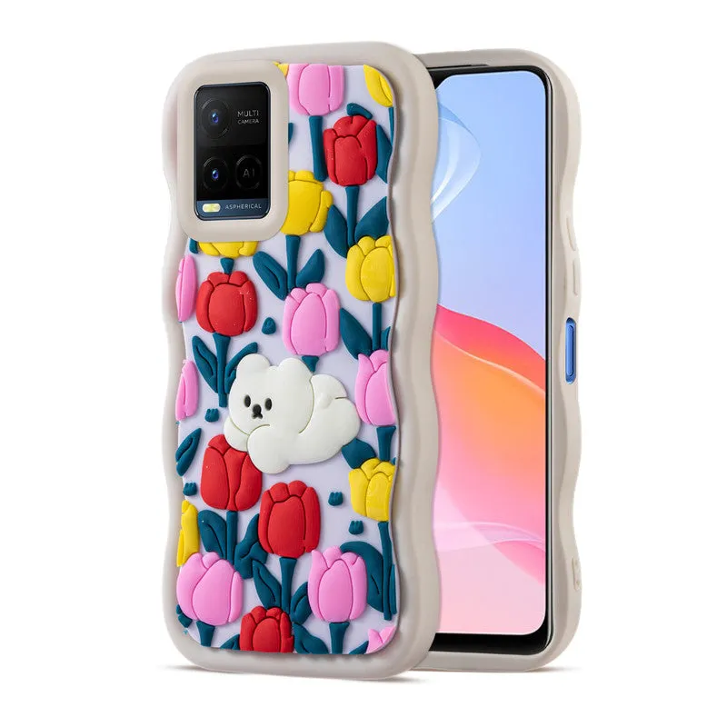 3D Soft Silicone Wave Edges Mobile Back Case For Vivo Y21 2021
