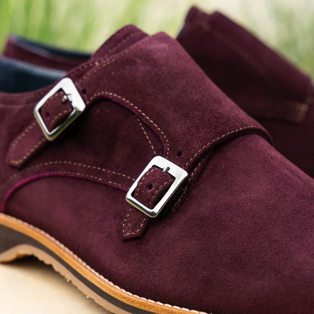 56-105-BDX LEGERRA Sueded Goatskin Monkstrap, Bordeaux