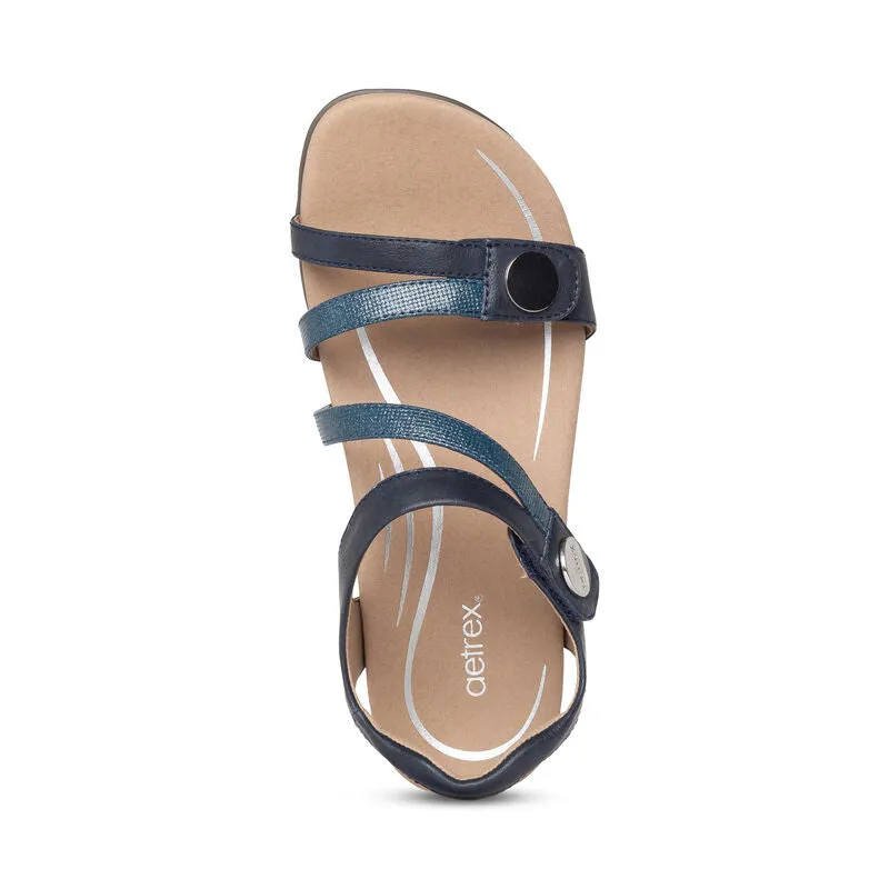 Aetrex Jess Quarter Strap Navy Leather Sandal SE215