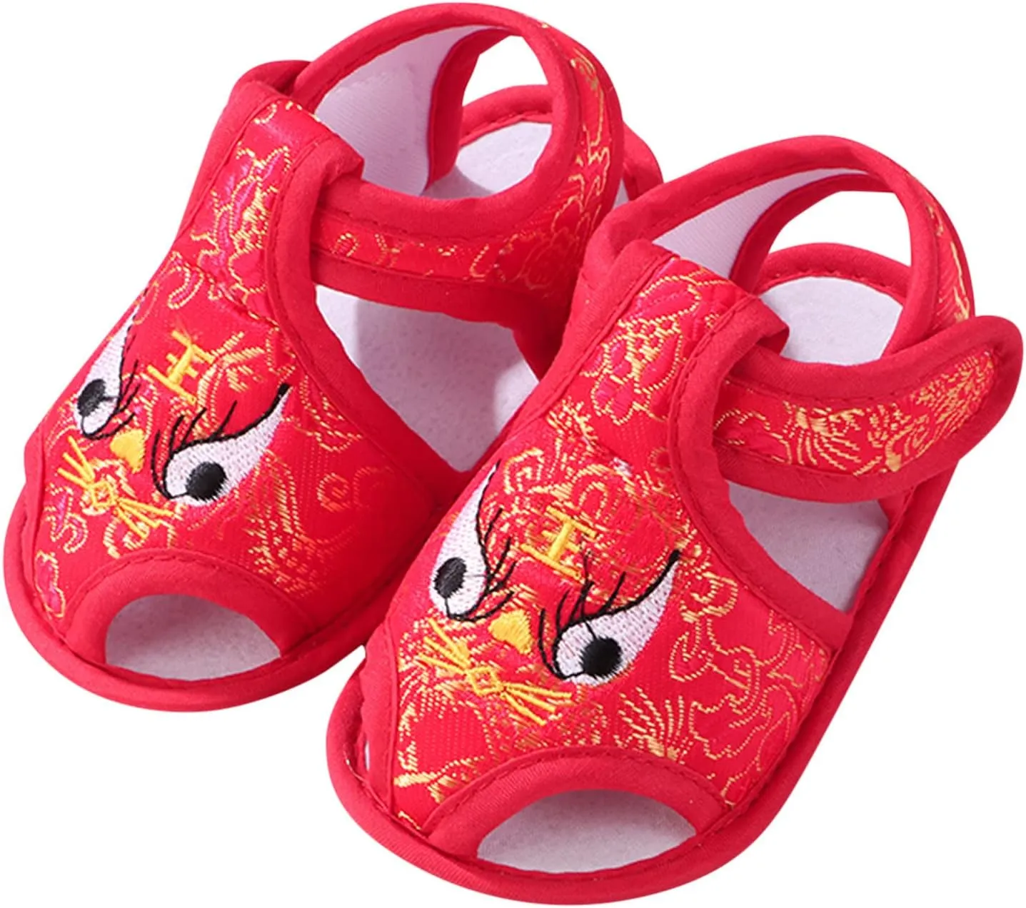 Baby Squeaky Sandals Anti-Slip Rubber Sole Infant Boys Girls First Walkers Shoes Embroidered Tiger Closed Toe Shoes