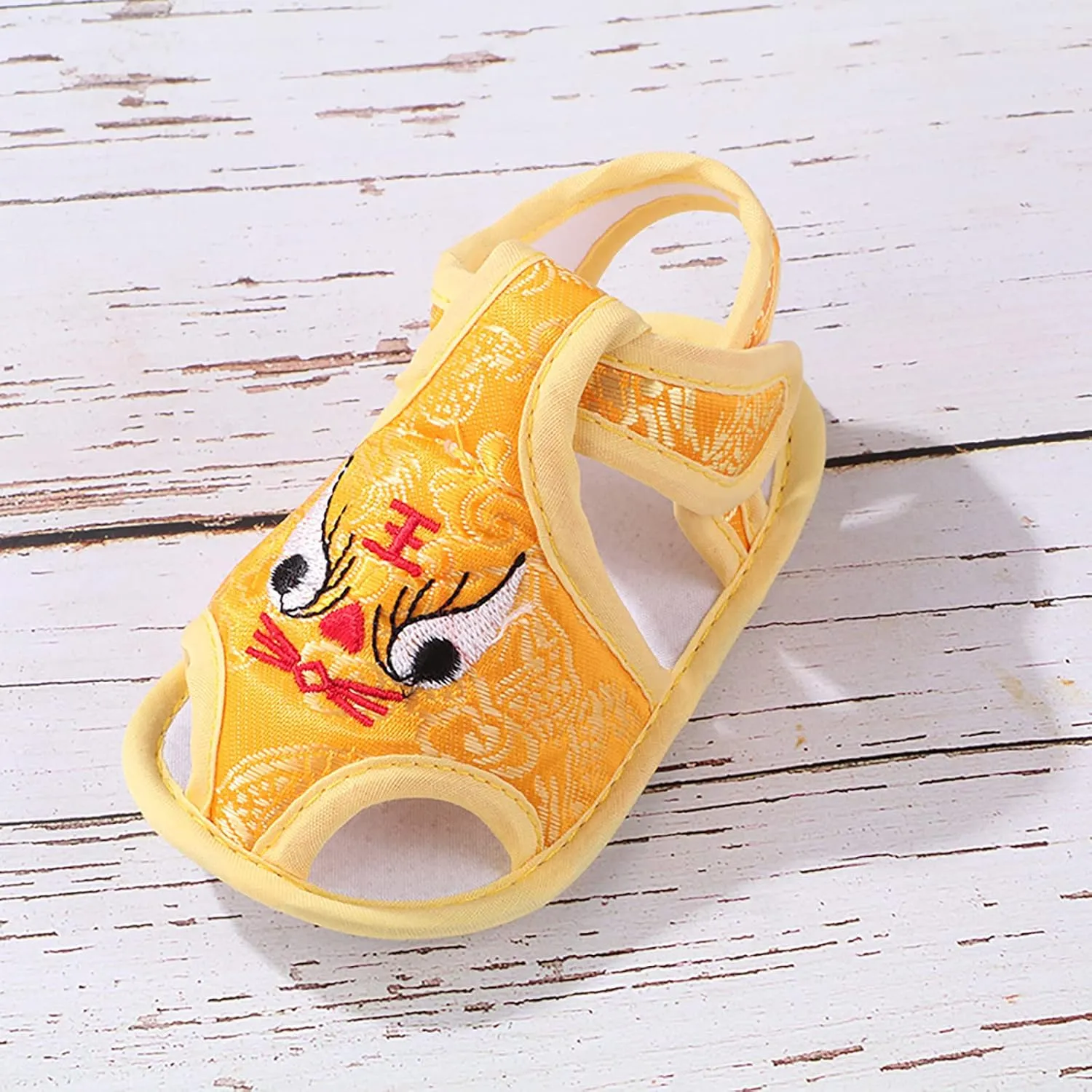 Baby Squeaky Sandals Anti-Slip Rubber Sole Infant Boys Girls First Walkers Shoes Embroidered Tiger Closed Toe Shoes