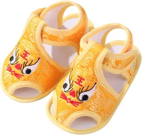 Baby Squeaky Sandals Anti-Slip Rubber Sole Infant Boys Girls First Walkers Shoes Embroidered Tiger Closed Toe Shoes