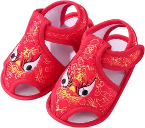 Baby Squeaky Sandals Anti-Slip Rubber Sole Infant Boys Girls First Walkers Shoes Embroidered Tiger Closed Toe Shoes