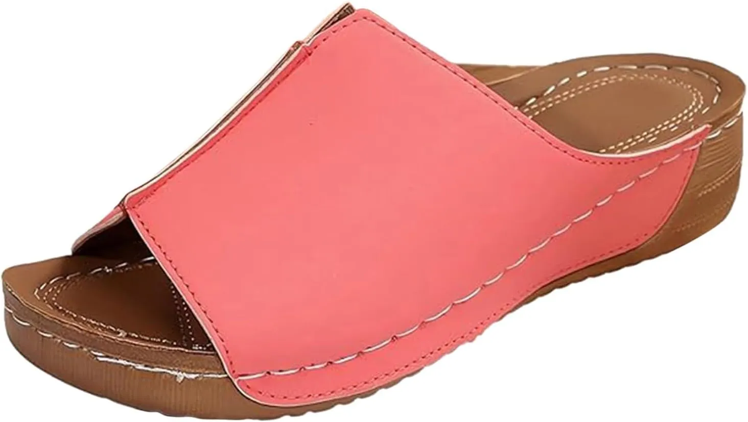 Beach Sandals Women Arch Support Flat Sandals Leather Platform Wedge Slide Slippers Walking Summer Shoes