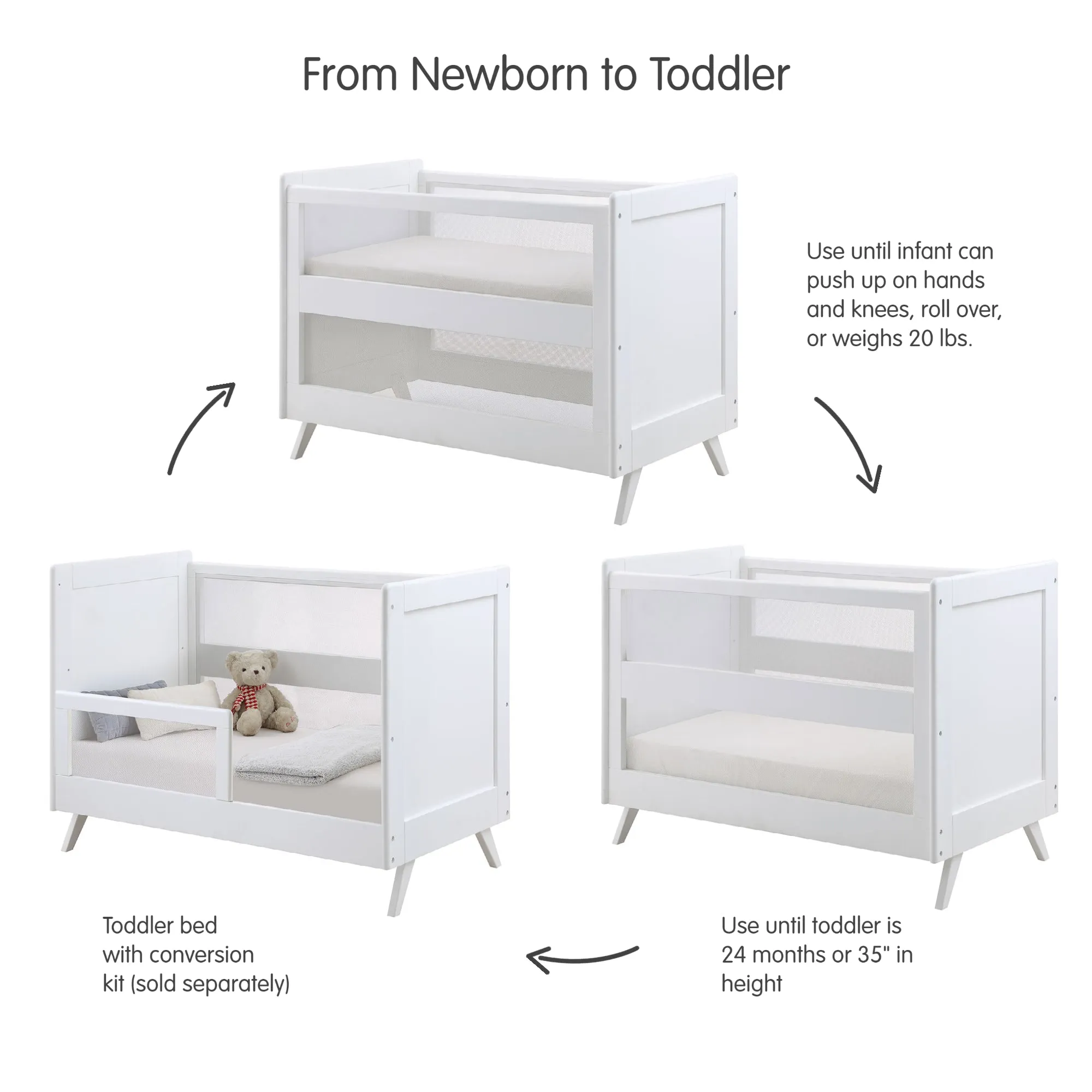 BreathableBaby Mesh 3-in-1 Convertible Crib - White