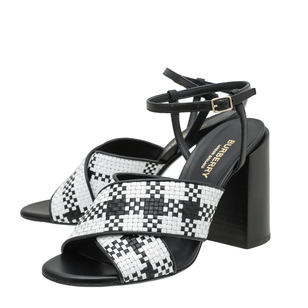 Burberry Bicolor Woven Castlebar Ankle Strap Sandals 37
