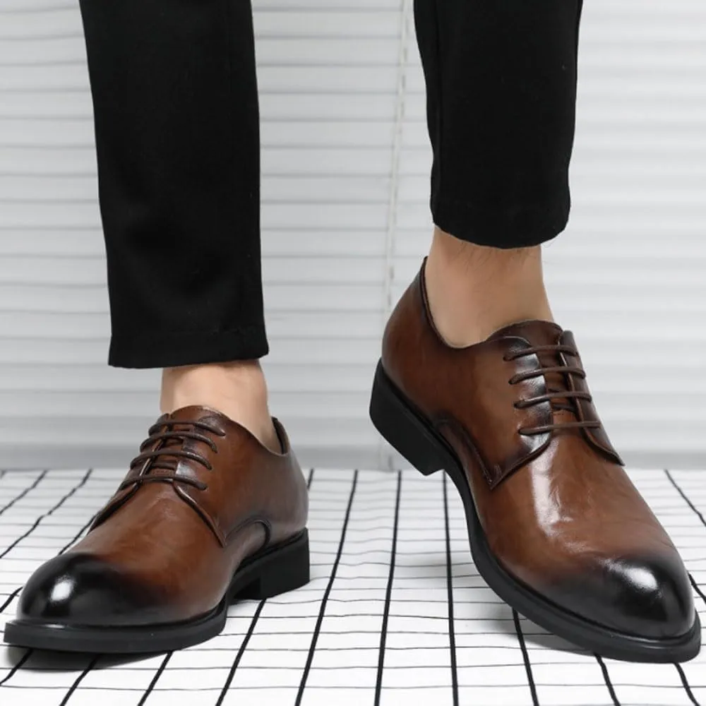 Business Round Toe Office Oxford Dress Shoes for Men Leather Formal Loafers Comfortable Lace Up Non Slip Tuxedo Wedding