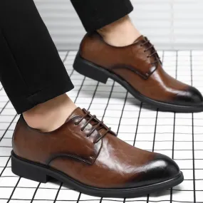 Business Round Toe Office Oxford Dress Shoes for Men Leather Formal Loafers Comfortable Lace Up Non Slip Tuxedo Wedding
