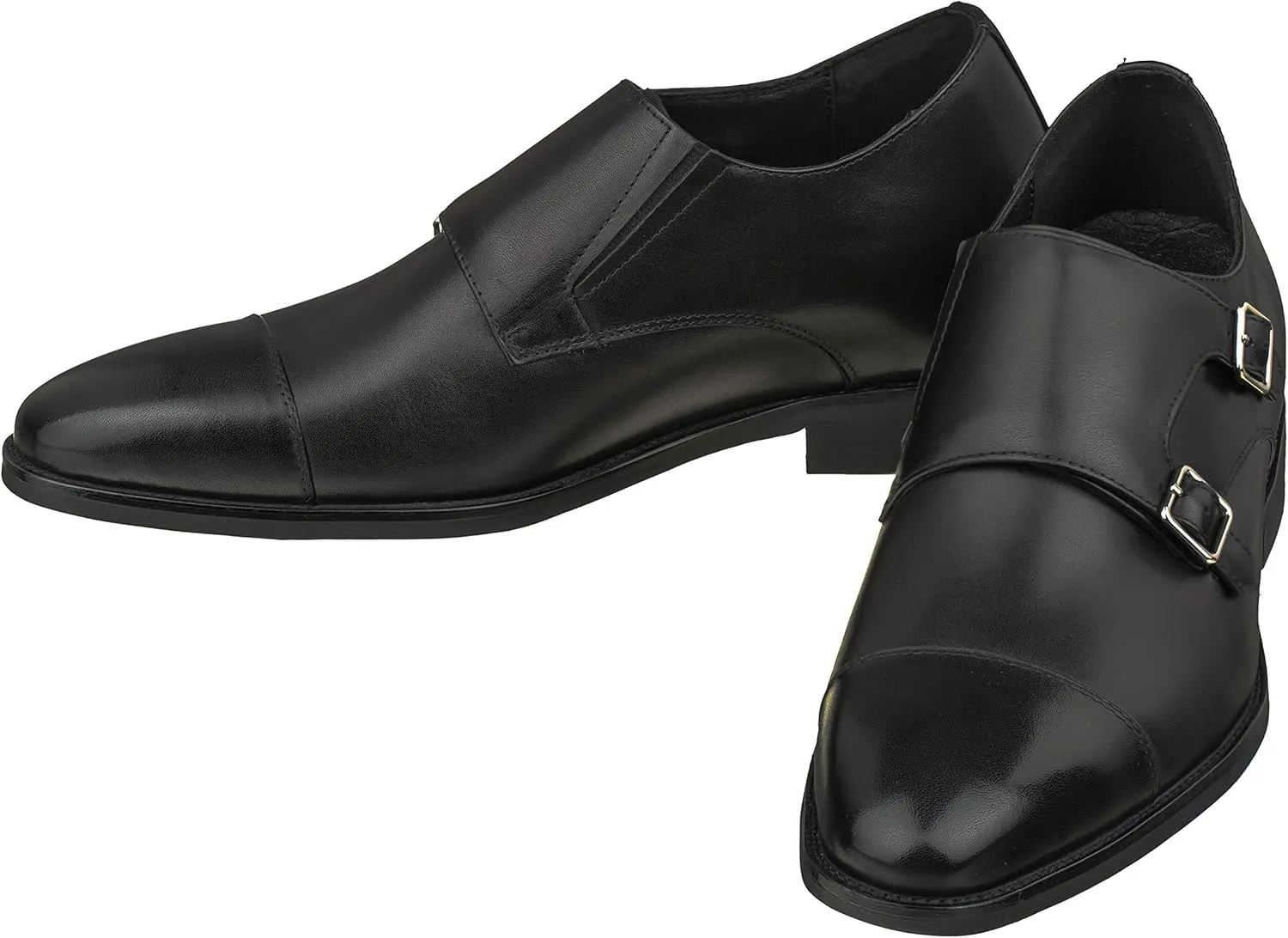 CALTO Men's Invisible Height Increasing Elevator Shoes - Black Premium Leather Slip-on Lightweight Casual Loafers - 3 Inches Taller - S3506 - Size 6 D(M) US