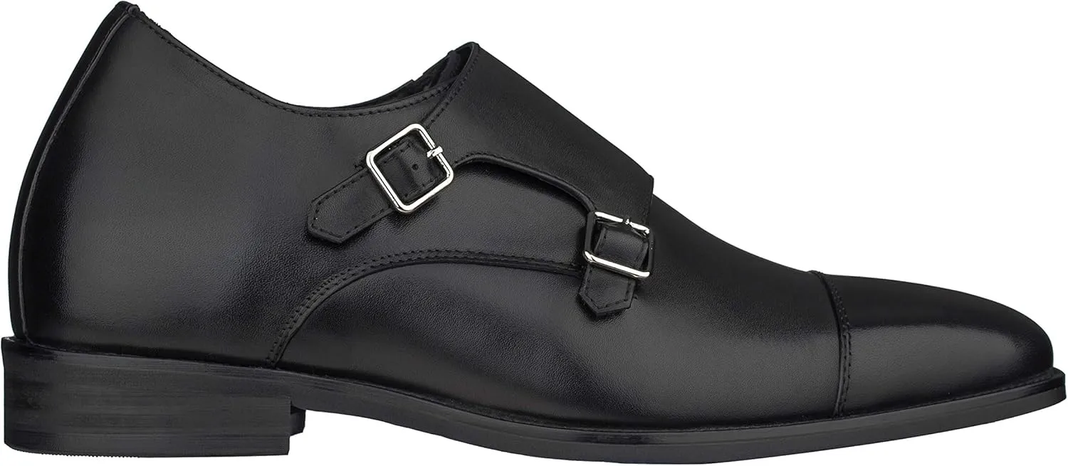 CALTO Men's Invisible Height Increasing Elevator Shoes - Black Premium Leather Slip-on Lightweight Casual Loafers - 3 Inches Taller - S3506 - Size 6 D(M) US