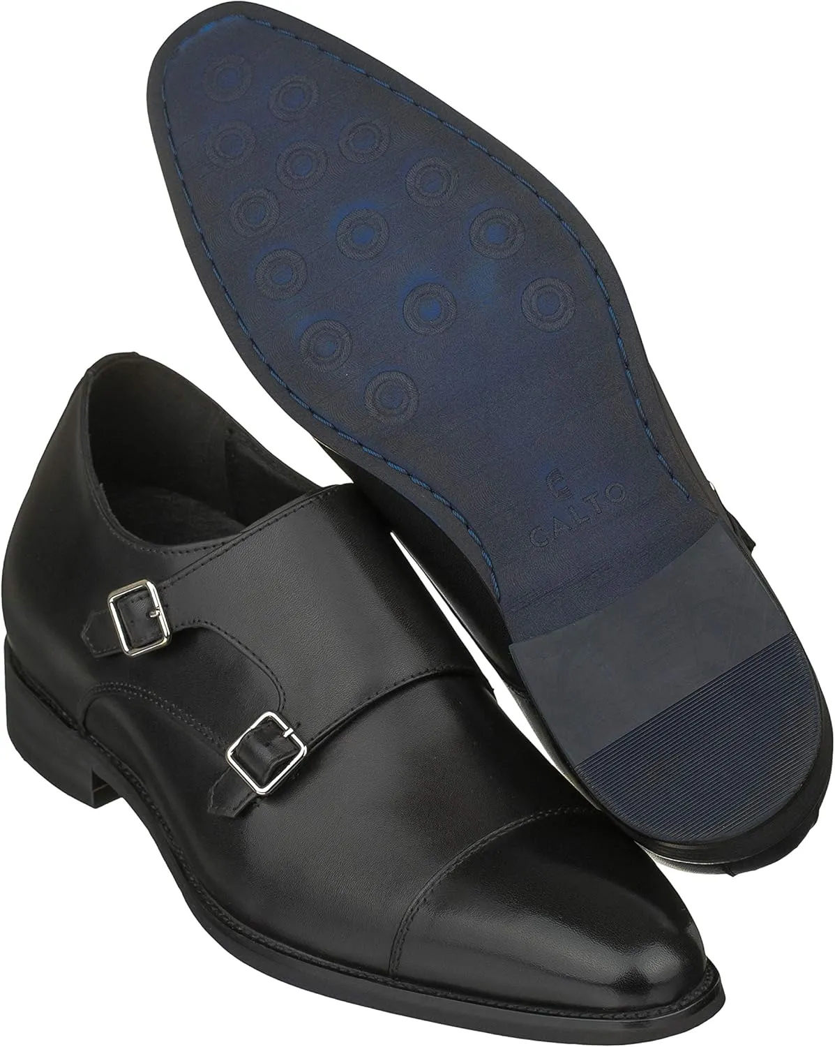CALTO Men's Invisible Height Increasing Elevator Shoes - Black Premium Leather Slip-on Lightweight Casual Loafers - 3 Inches Taller - S3506 - Size 6 D(M) US