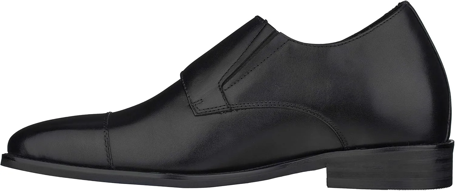 CALTO Men's Invisible Height Increasing Elevator Shoes - Black Premium Leather Slip-on Lightweight Casual Loafers - 3 Inches Taller - S3506 - Size 6 D(M) US