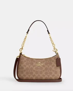 Teris Signature Coach Shoulder Bag in Luxurious Gold Tan Brown