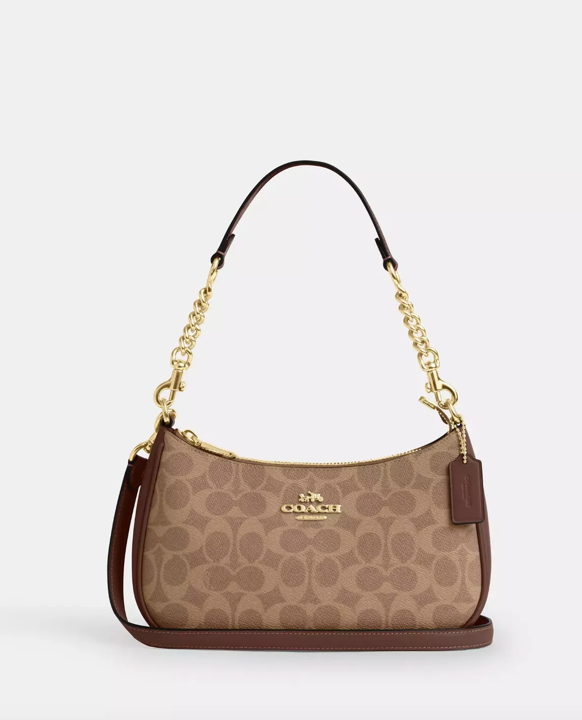 Teris Signature Coach Shoulder Bag in Luxurious Gold Tan Brown