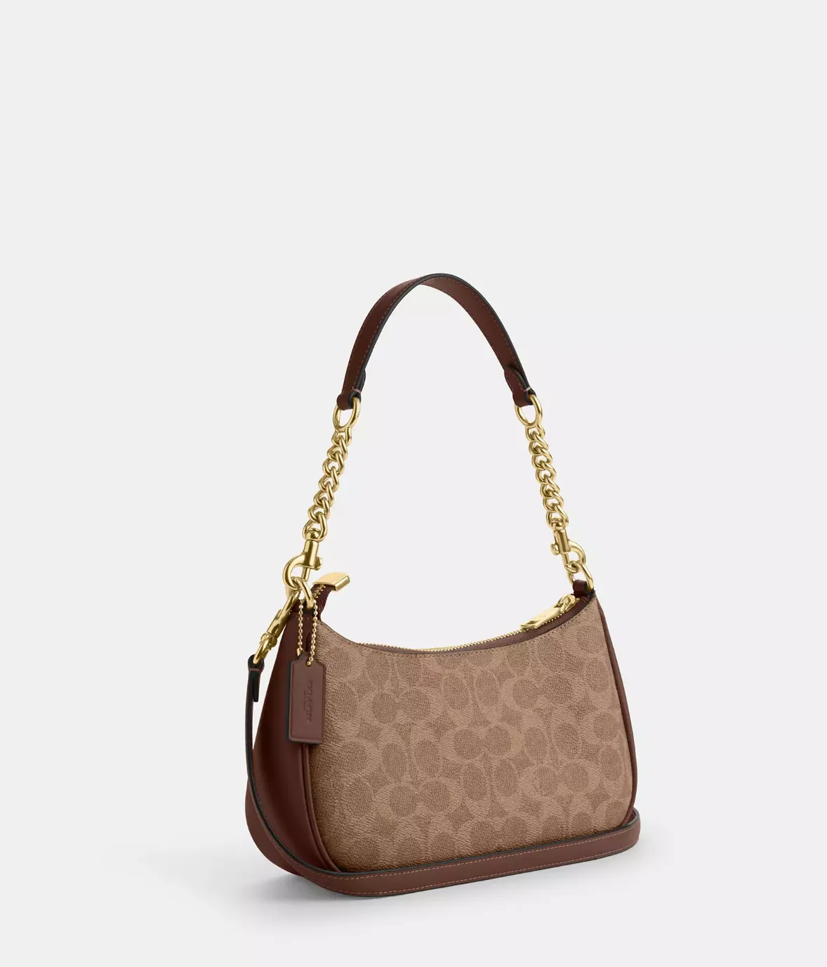 Teris Signature Coach Shoulder Bag in Luxurious Gold Tan Brown