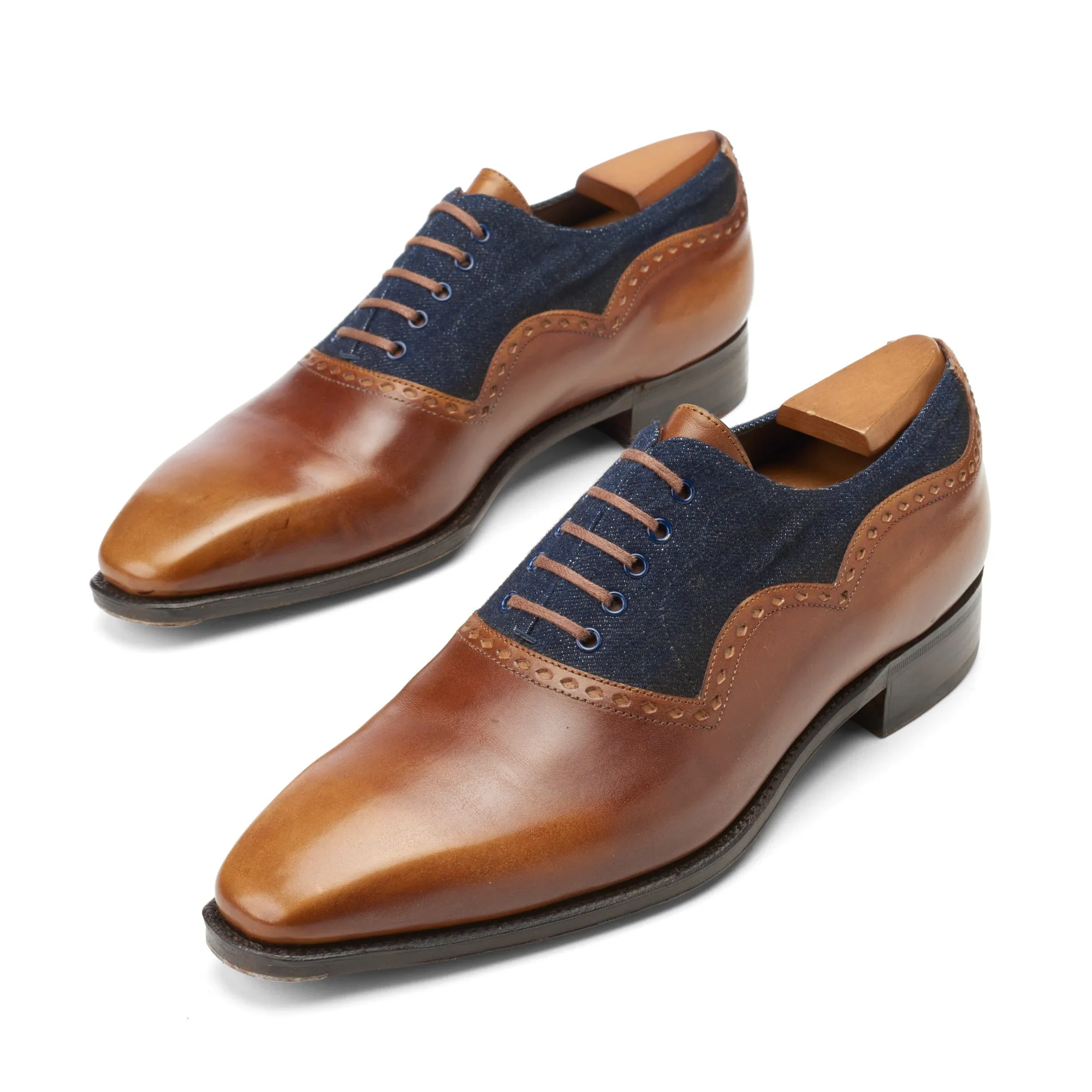 CORTHAY Paris "Wilfrid" Brown Calf Leather 5 Eyelet Oxford Shoes Size 7.5 Trees