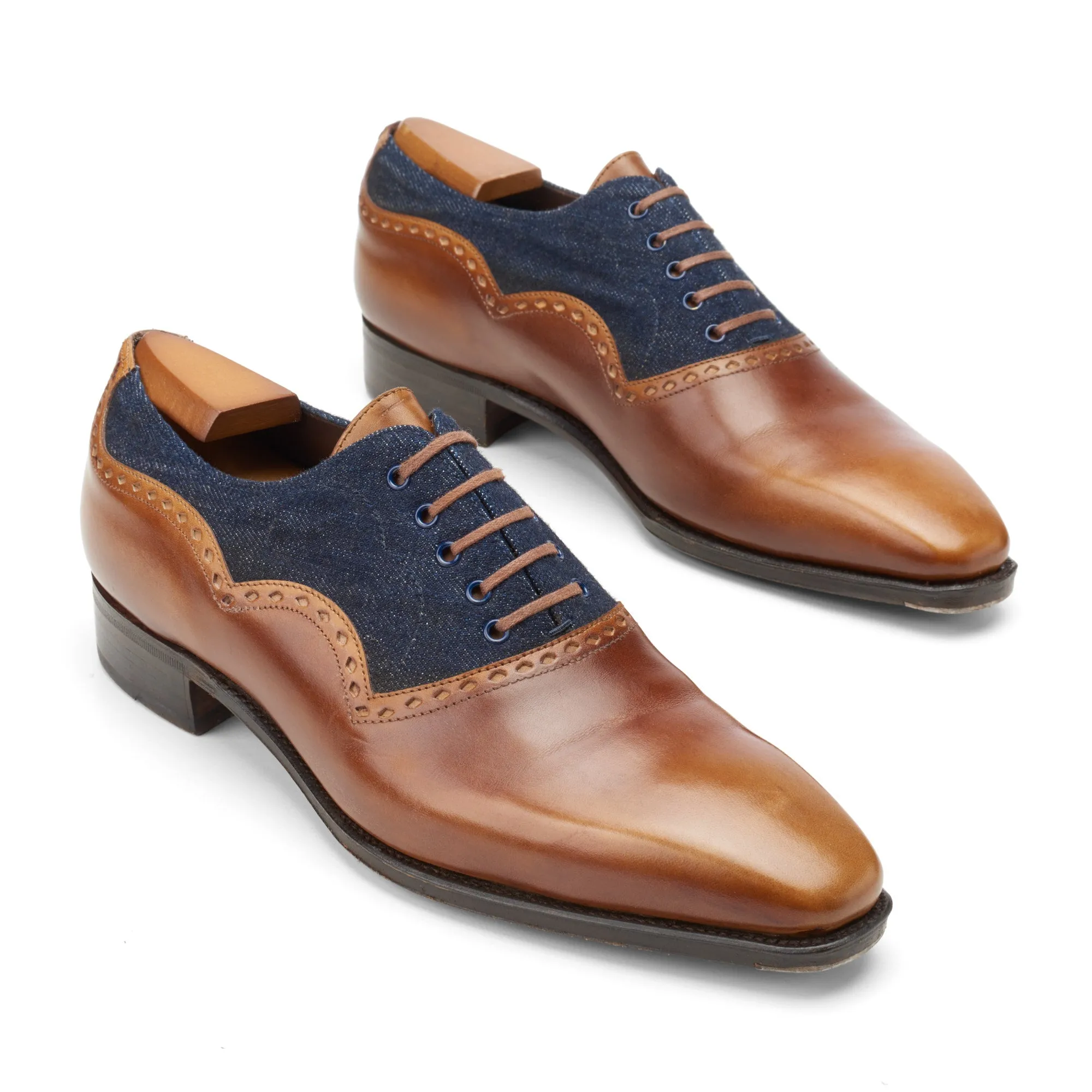 CORTHAY Paris "Wilfrid" Brown Calf Leather 5 Eyelet Oxford Shoes Size 7.5 Trees
