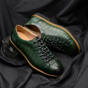 Crocodile Pattern Lace-Up Leather Shoes
