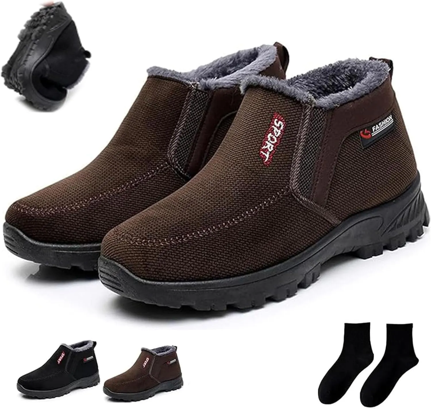 Decalori Shoes,Men's 2025 Winter New Waterproof and Non-Slip Slip-On Warm Cotton Shoes Correction Ankle Support Wide Toe Arch Support Sports Shoes