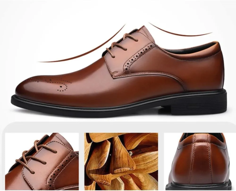 Dress Oxford for Men Lace Up Pointed Toe Leather Cap Toe New Shoes Rubber Low Top Non Slip Prom