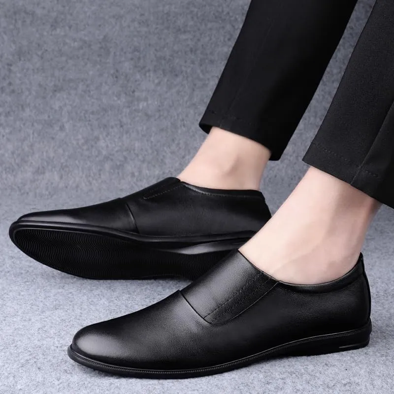 Dress Oxford for Men Slip On Breathable Low Top Walking Shoes Men's Oxford Shoes British Soft Sole Lightweight Bean Shoes Mens Casual Leather Shoes