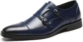 Dress Oxford for Men Slip On Monk Strap Cap Toe Black Burnished Toe PU Leather Non Slip Low Top Block Heel Anti-Slip Casual(Blue,10 M US)