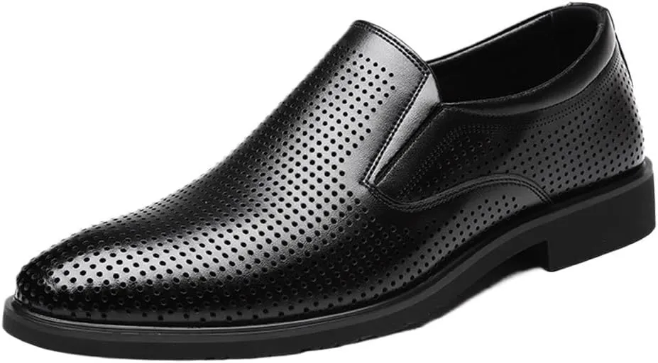 Dress Shoes for Men's Genuine Leather Oxfords Comfortable Wide Round Toe Non-Slip Casual Work Breathable Hollow Office Business