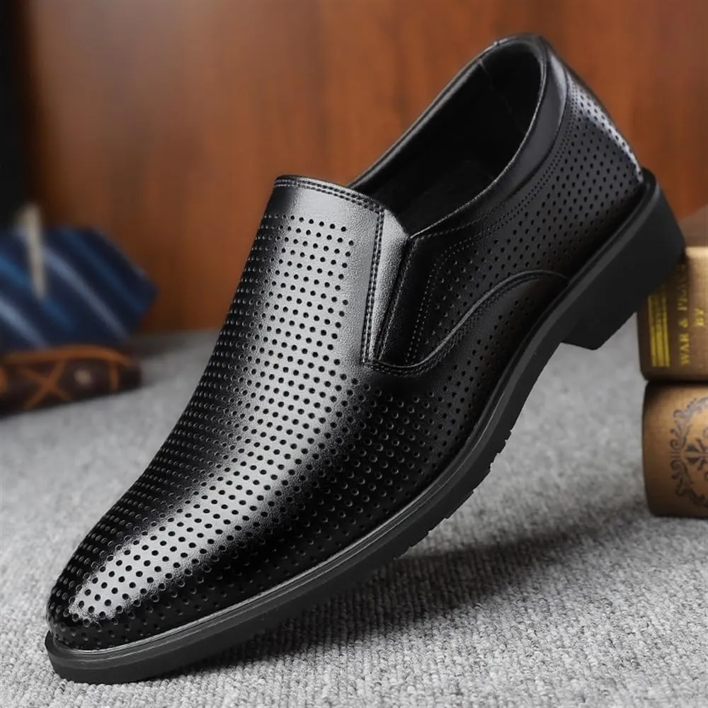 Dress Shoes for Men's Genuine Leather Oxfords Comfortable Wide Round Toe Non-Slip Casual Work Breathable Hollow Office Business