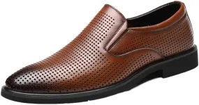 Dress Shoes for Men's Genuine Leather Oxfords Comfortable Wide Round Toe Non-Slip Casual Work Breathable Hollow Office Business