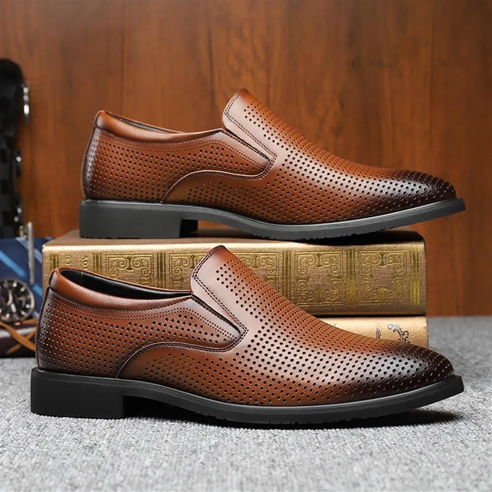 Dress Shoes for Men's Genuine Leather Oxfords Comfortable Wide Round Toe Non-Slip Casual Work Breathable Hollow Office Business