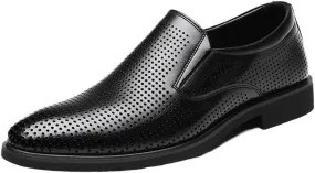 Dress Shoes for Men's Genuine Leather Oxfords Comfortable Wide Round Toe Non-Slip Casual Work Breathable Hollow Office Business
