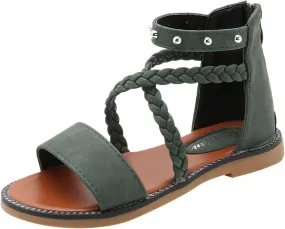 Girls Kids Leather Gl𝐚diator Sandals Ankle Open Toe X-Strap Flat Shoes Summer Casual Rubber Sole Non Slip Shoes Comfy