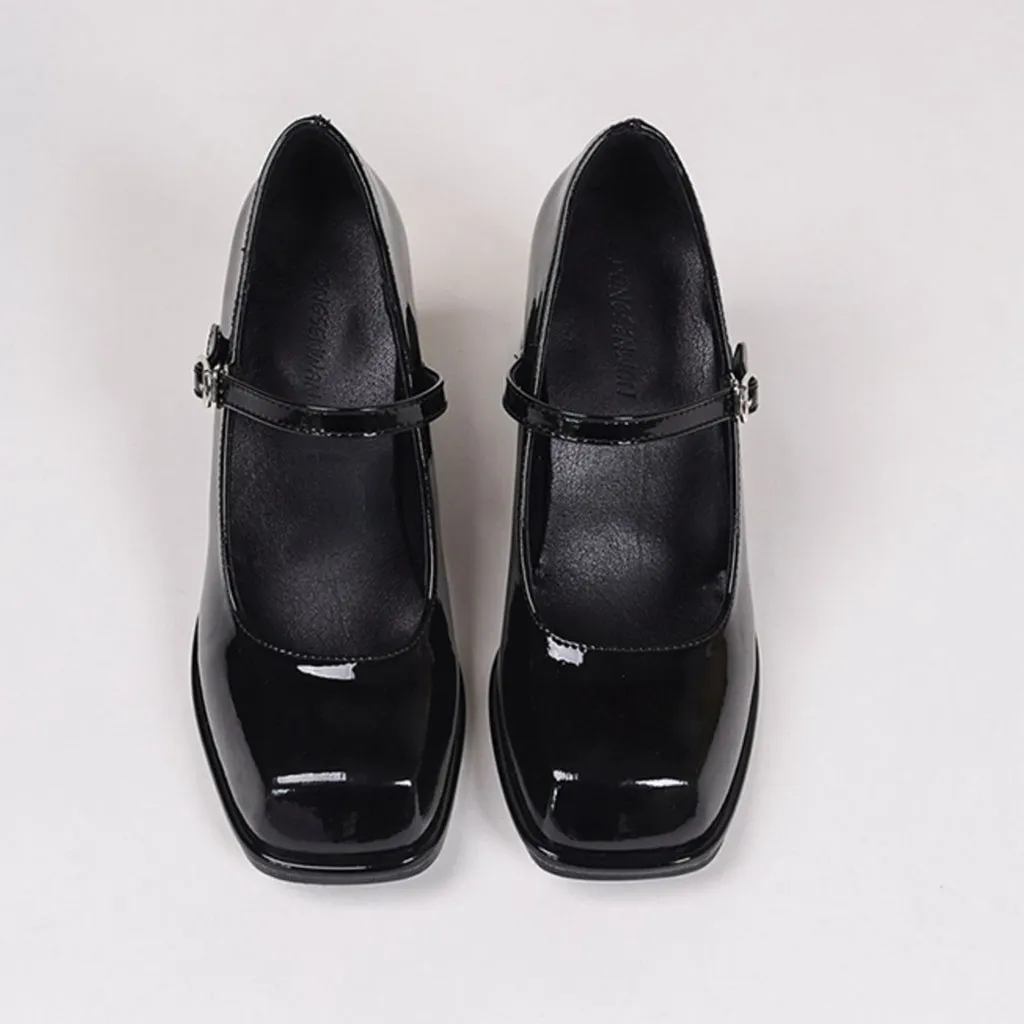 High Heels Waterproof Platform Square Toe Buckle Shoes