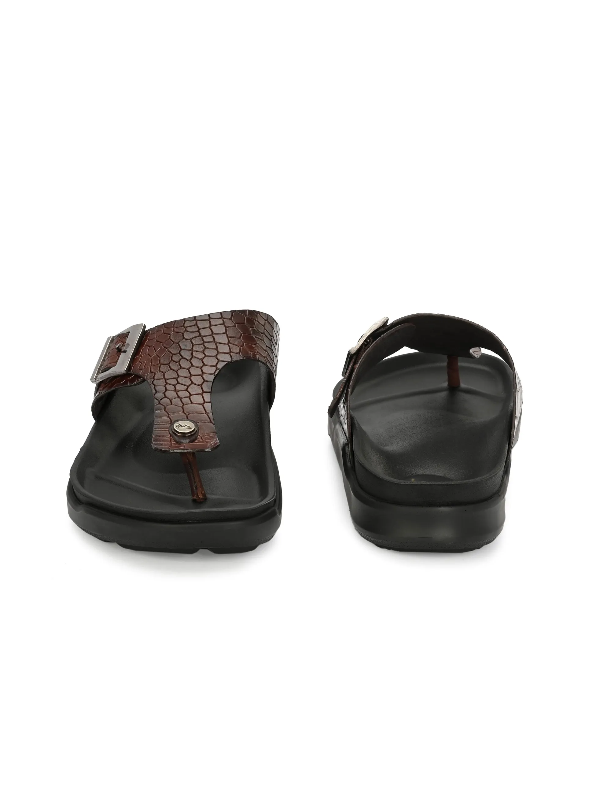 Hitz Men's Brown Leather Casual Daily Wear Slipper