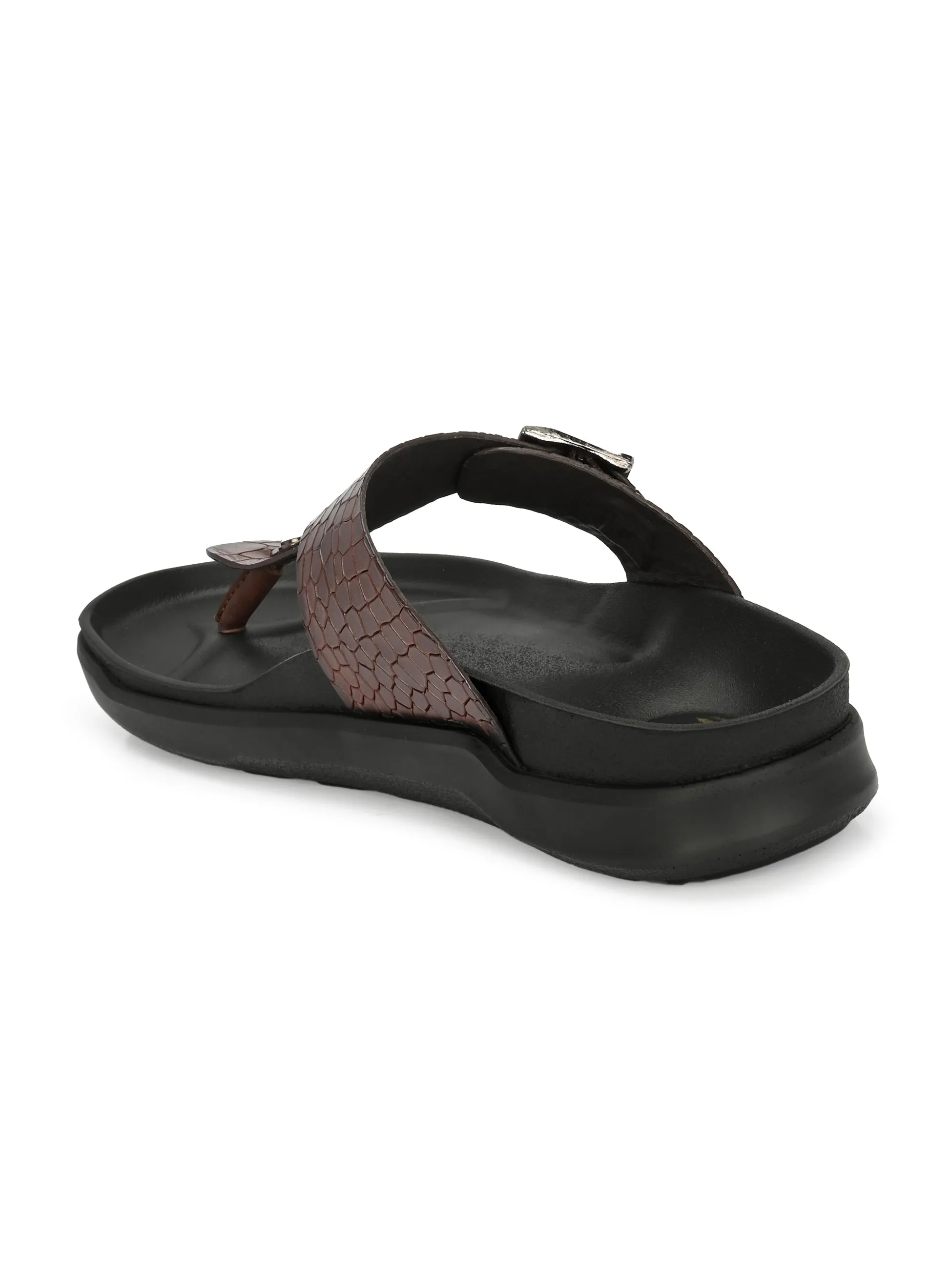 Hitz Men's Brown Leather Casual Daily Wear Slipper