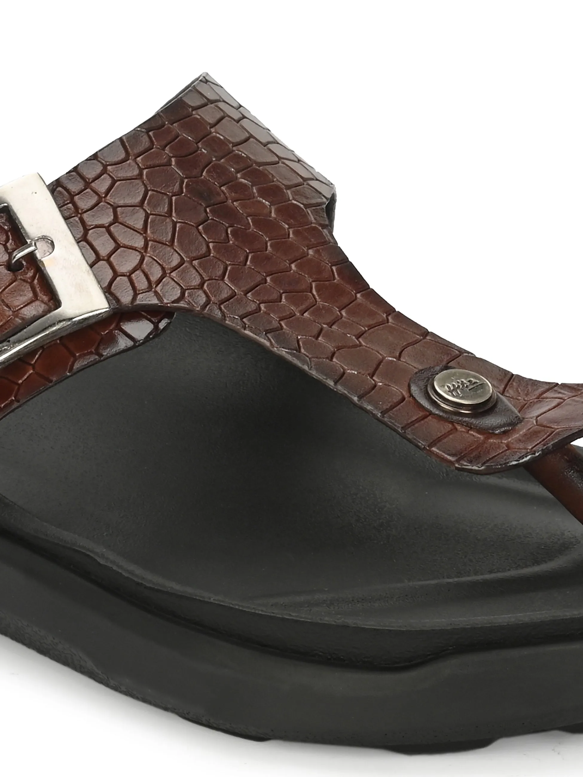 Hitz Men's Brown Leather Casual Daily Wear Slipper