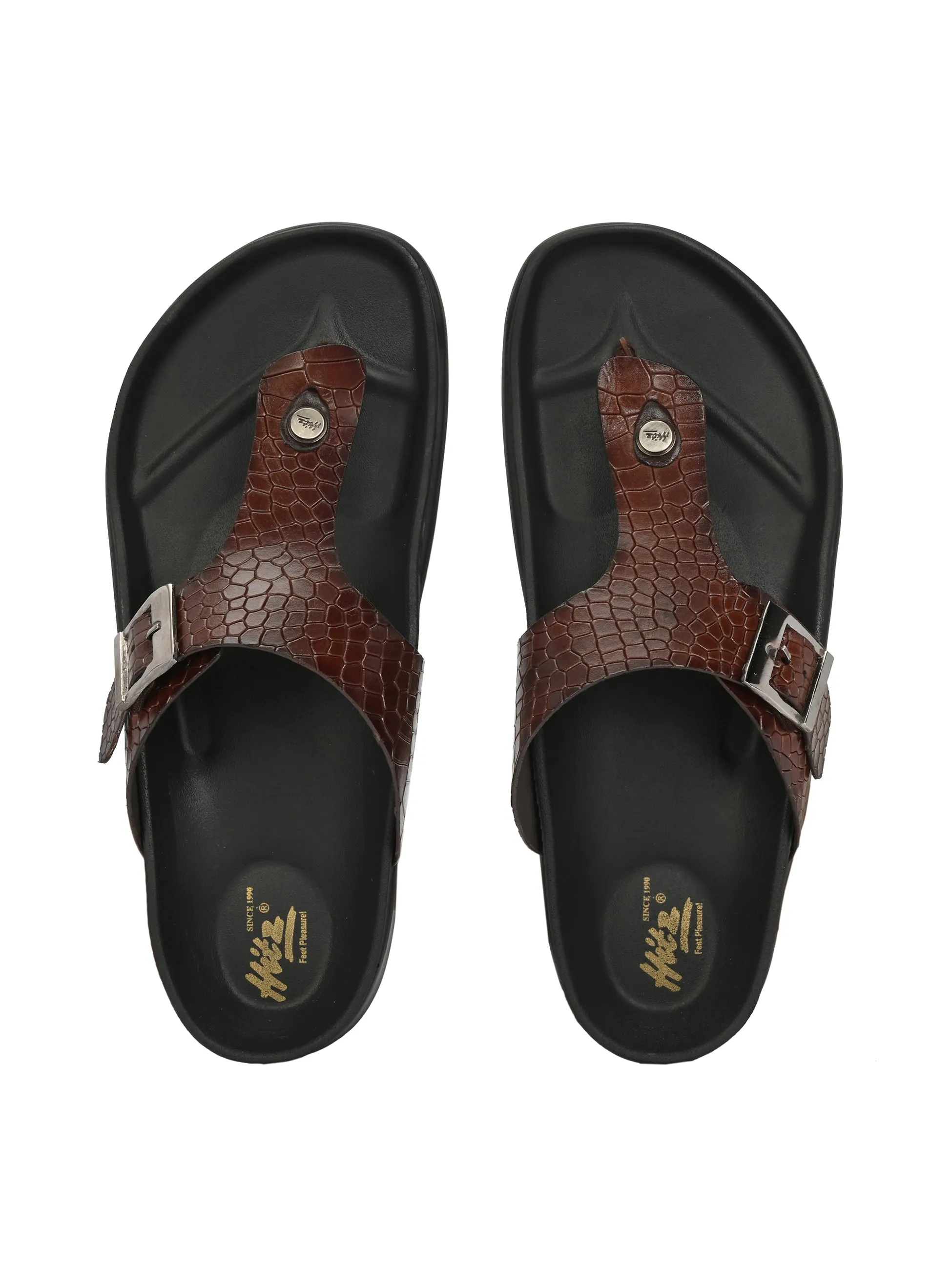 Hitz Men's Brown Leather Casual Daily Wear Slipper