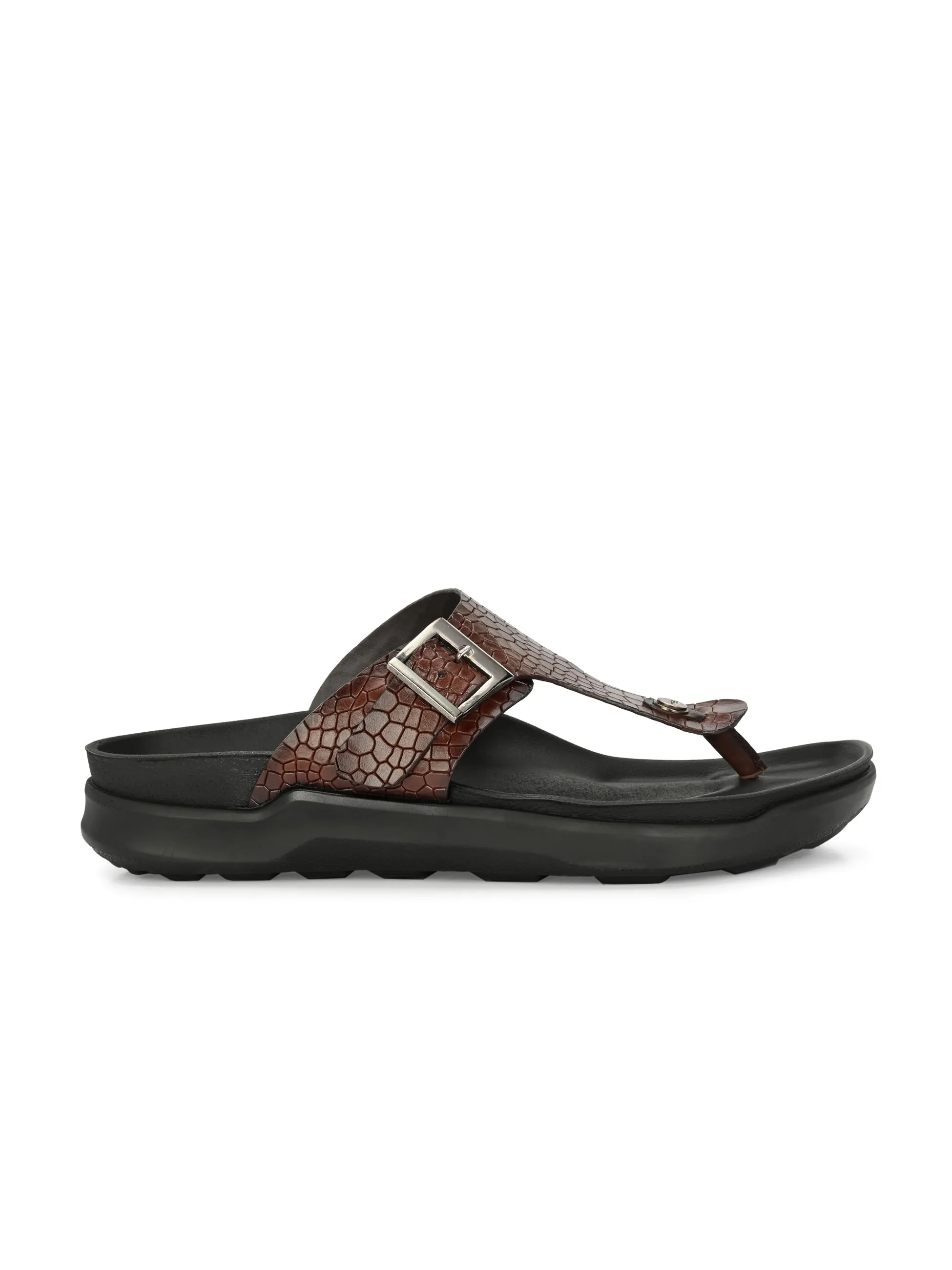 Hitz Men's Brown Leather Casual Daily Wear Slipper