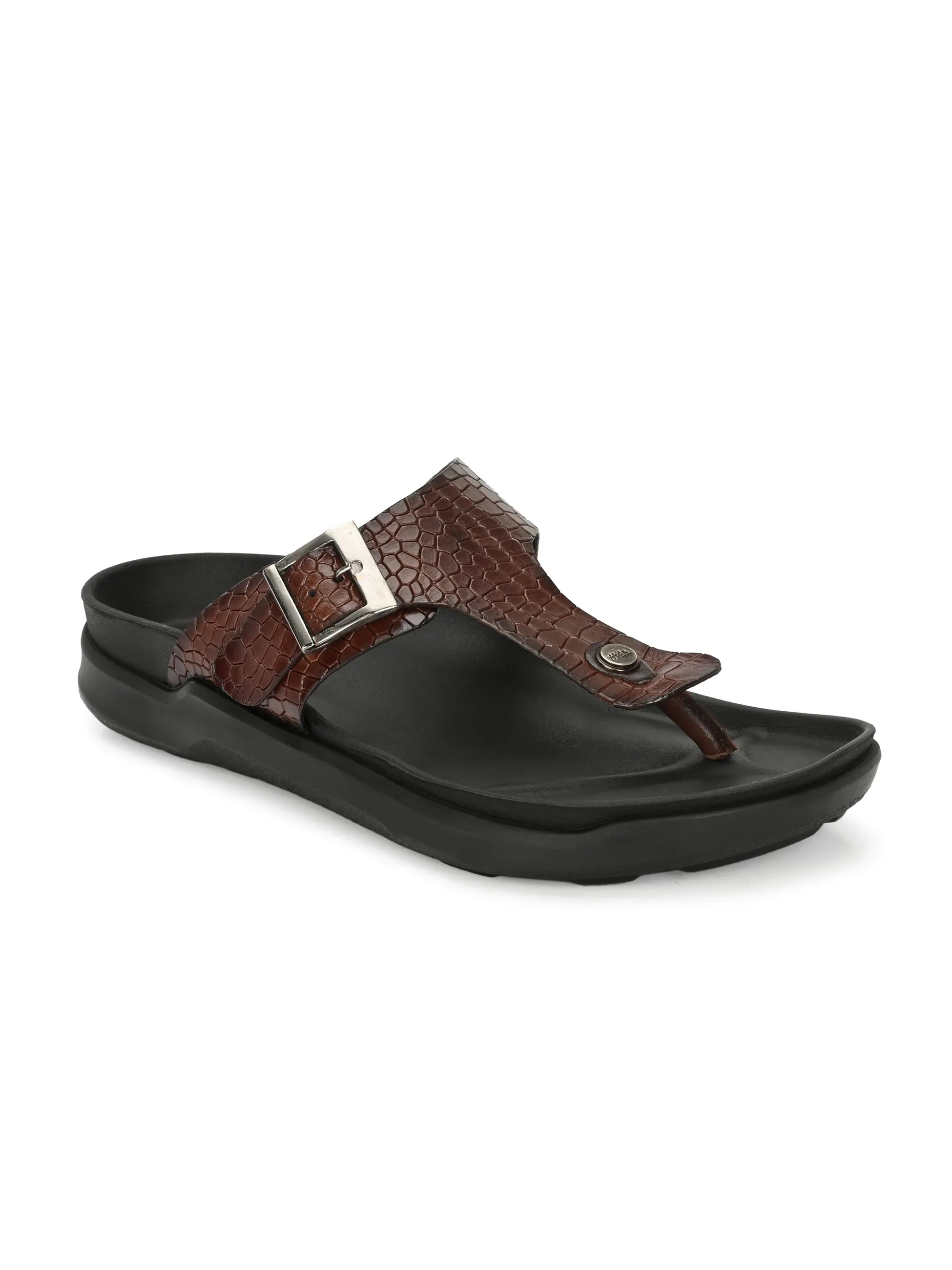 Hitz Men's Brown Leather Casual Daily Wear Slipper