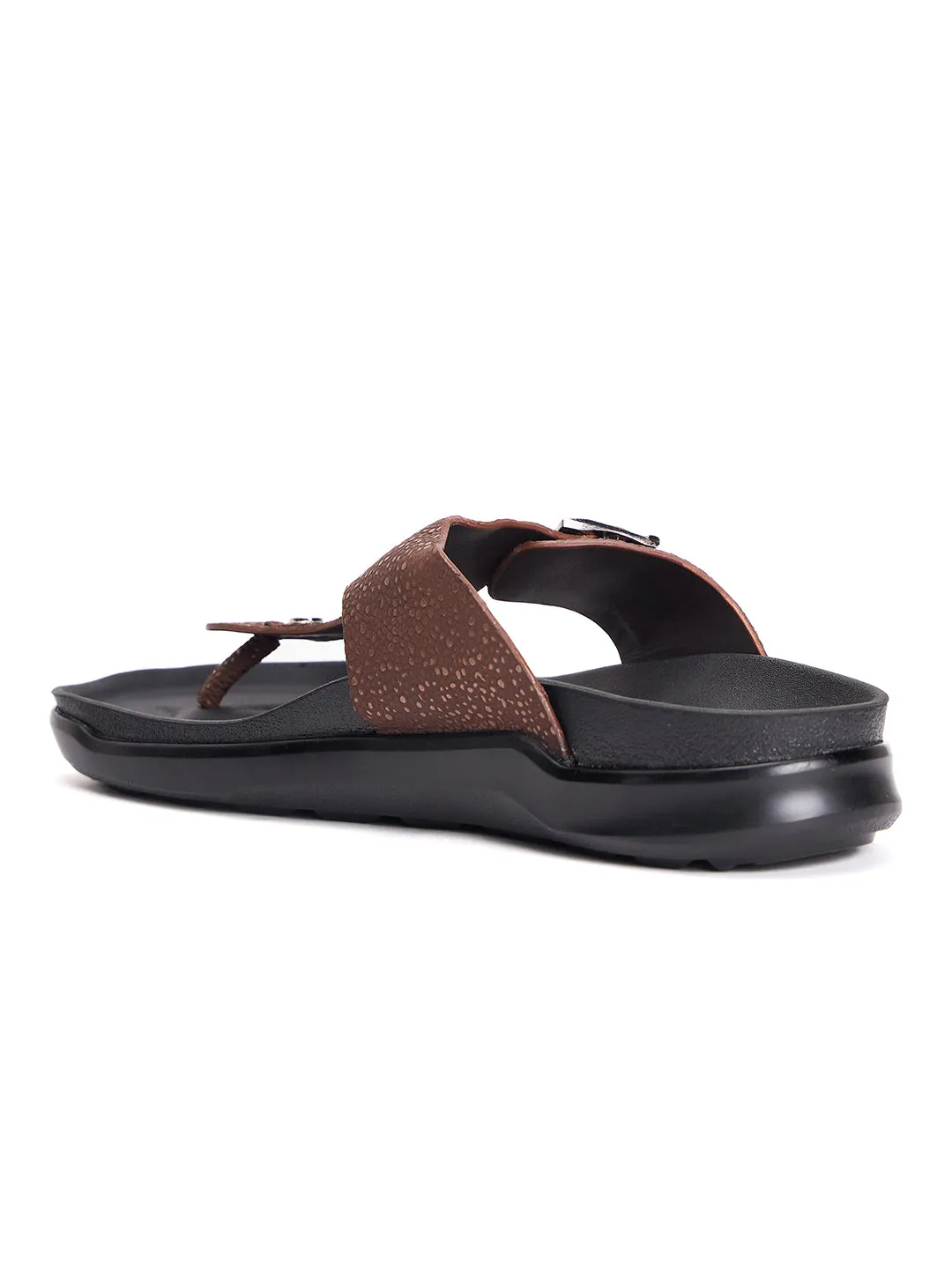 Hitz Men's Brown Leather Open Toe Slippers