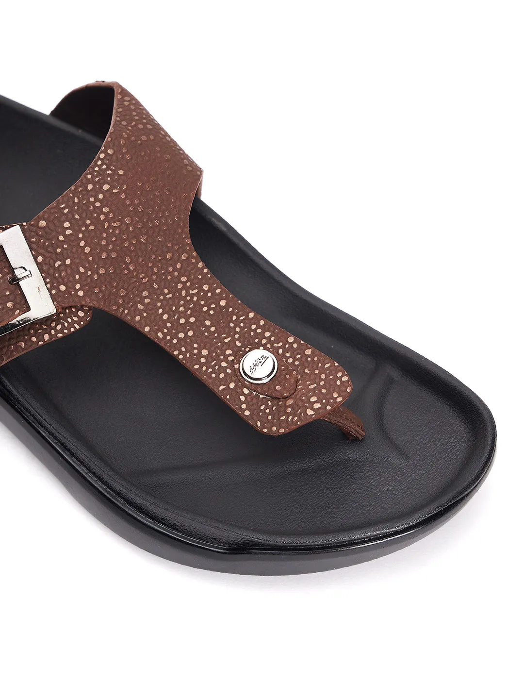 Hitz Men's Brown Leather Open Toe Slippers