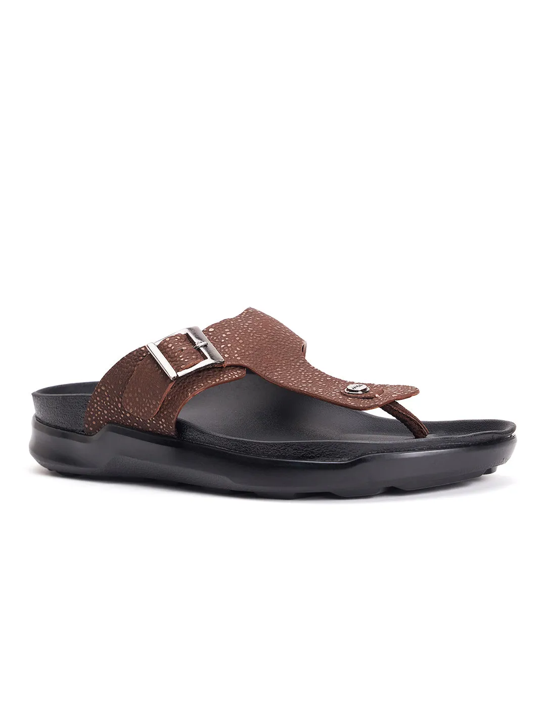 Hitz Men's Brown Leather Open Toe Slippers