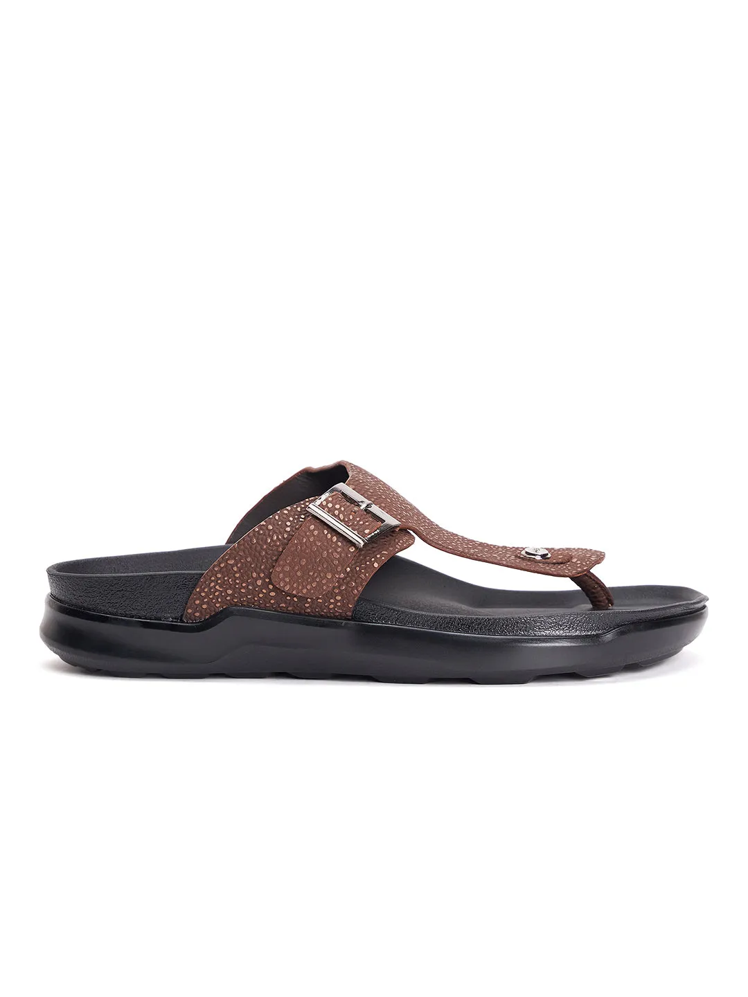 Hitz Men's Brown Leather Open Toe Slippers