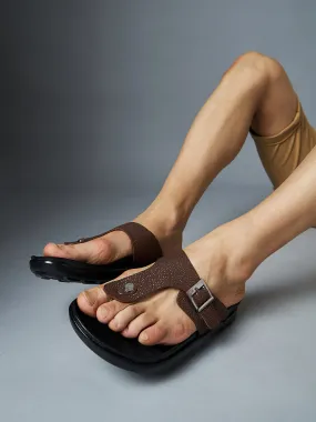 Hitz Men's Brown Leather Open Toe Slippers